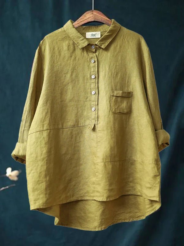 Women's Linen Long Sleeve Shirt Relaxed Fit Button Front - Yellow