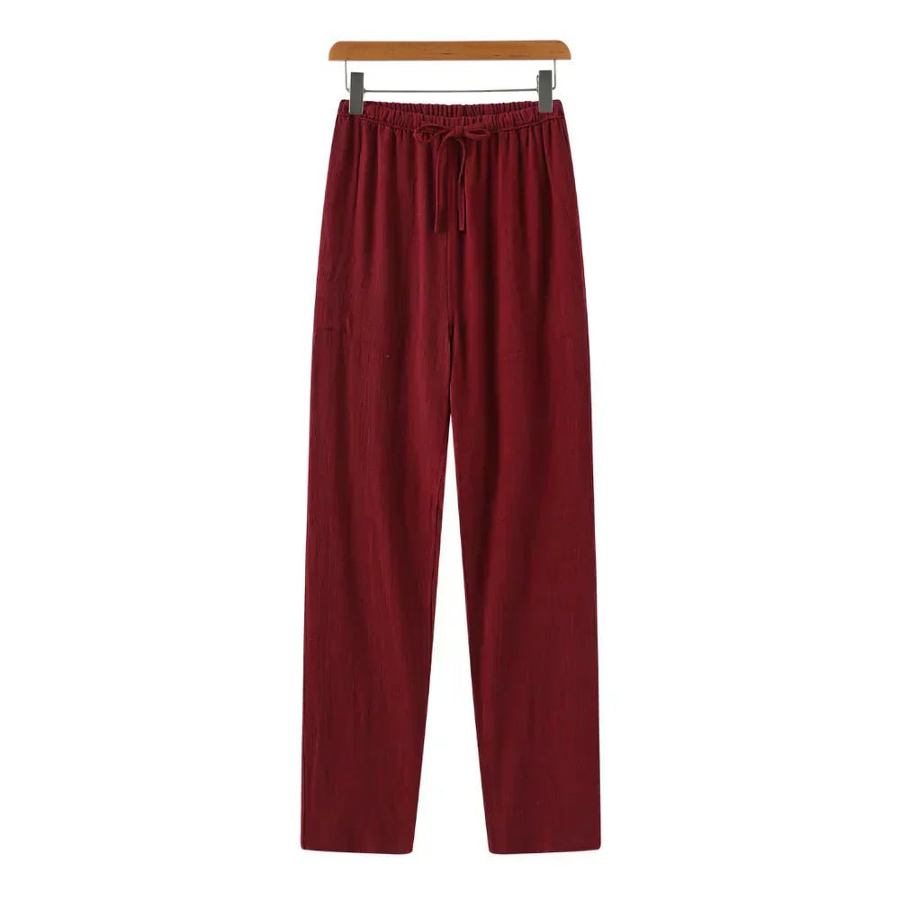 Women's Linen Trousers High-Waist Drawstring Casual - Ed