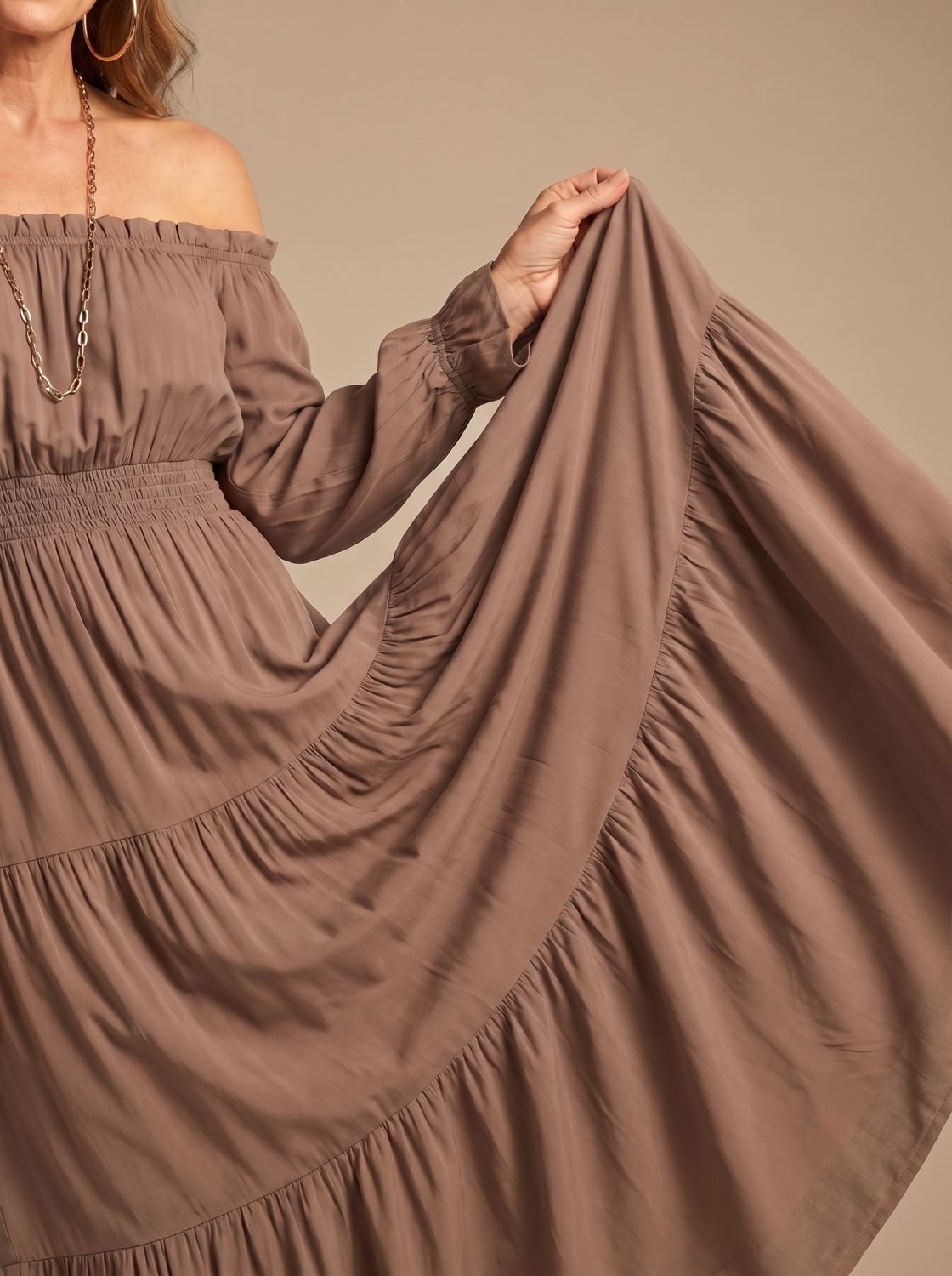 Women's Long Sleeve Off-Shoulder Side Slit Midi Dress