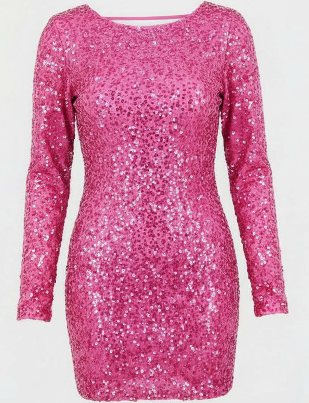 Women's Long-Sleeve Open-Back Sequin Mini Dress III - Pink