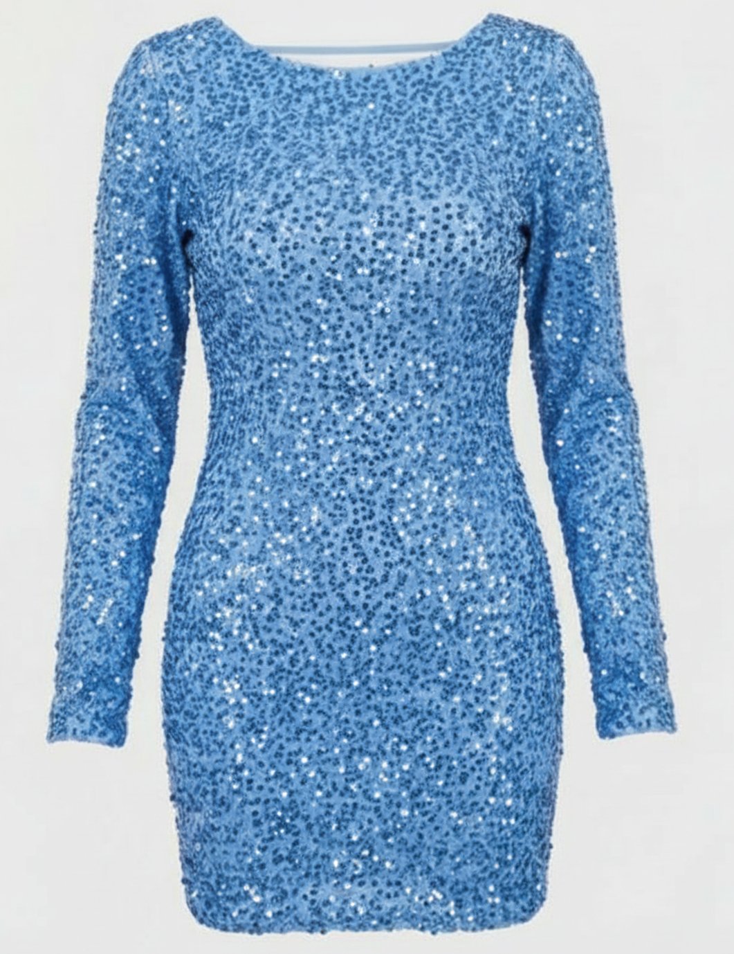 Women's Long-Sleeve Open-Back Sequin Mini Dress III - Blue