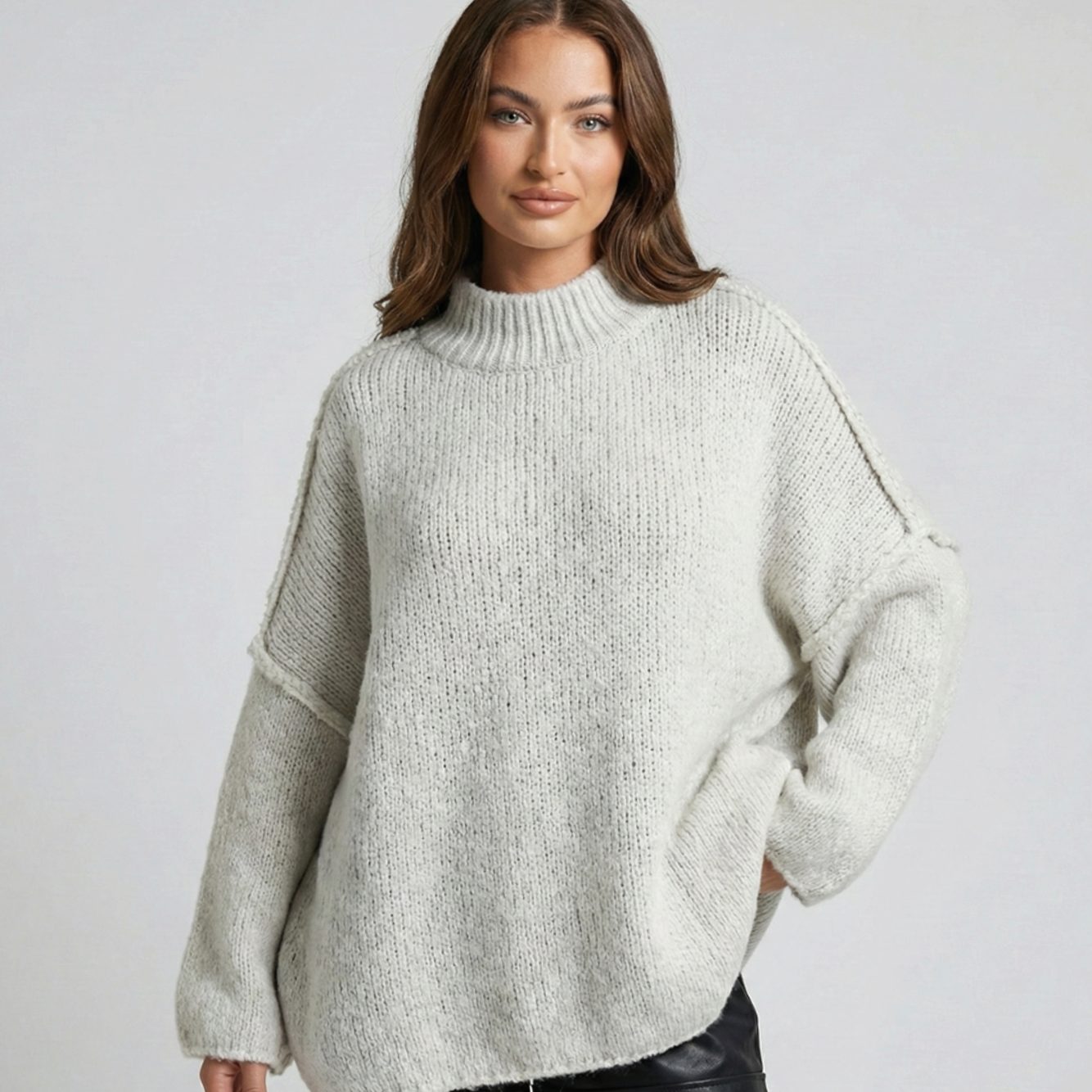 Women's Loose Knit Sweater Mock Turtleneck Pullover