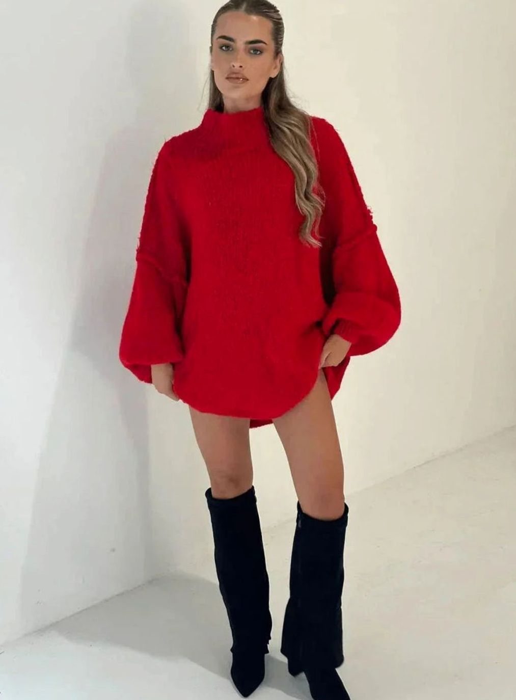Women's Loose Knit Sweater Mock Turtleneck Pullover