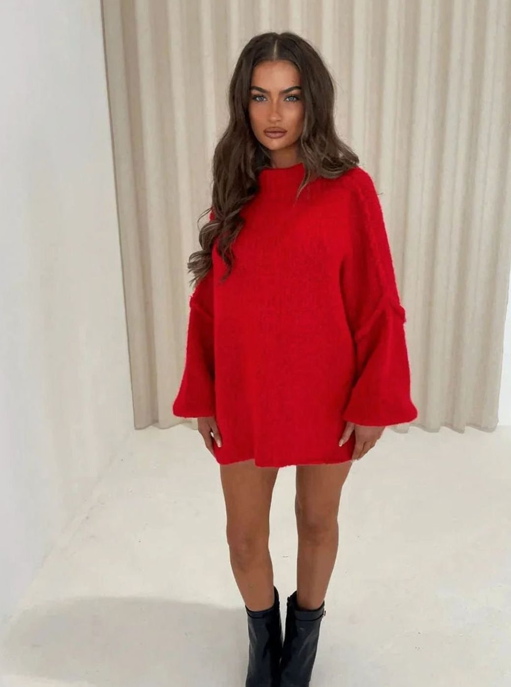Women's Loose Knit Sweater Mock Turtleneck Pullover