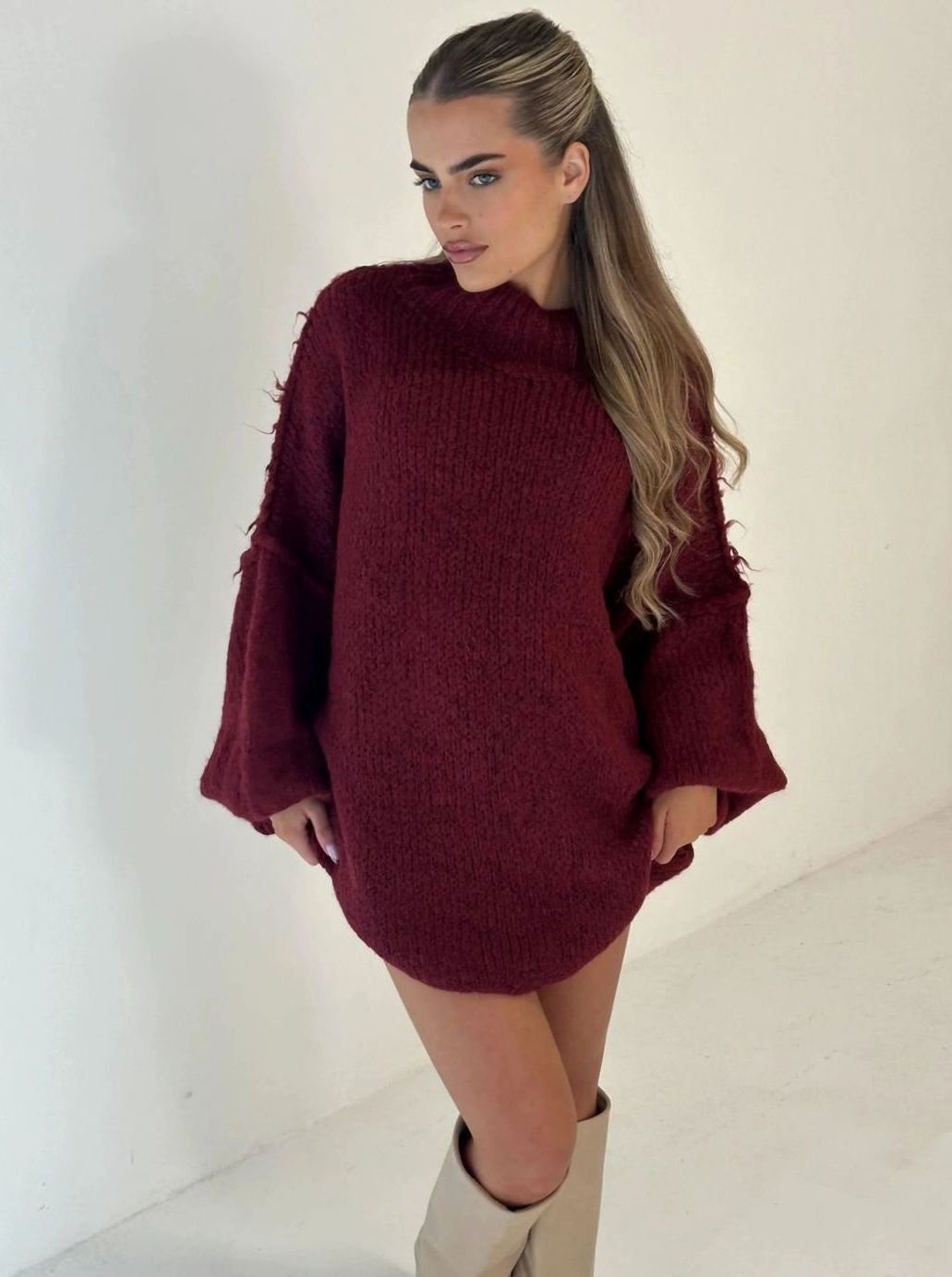 Women's Loose Knit Sweater Mock Turtleneck Pullover