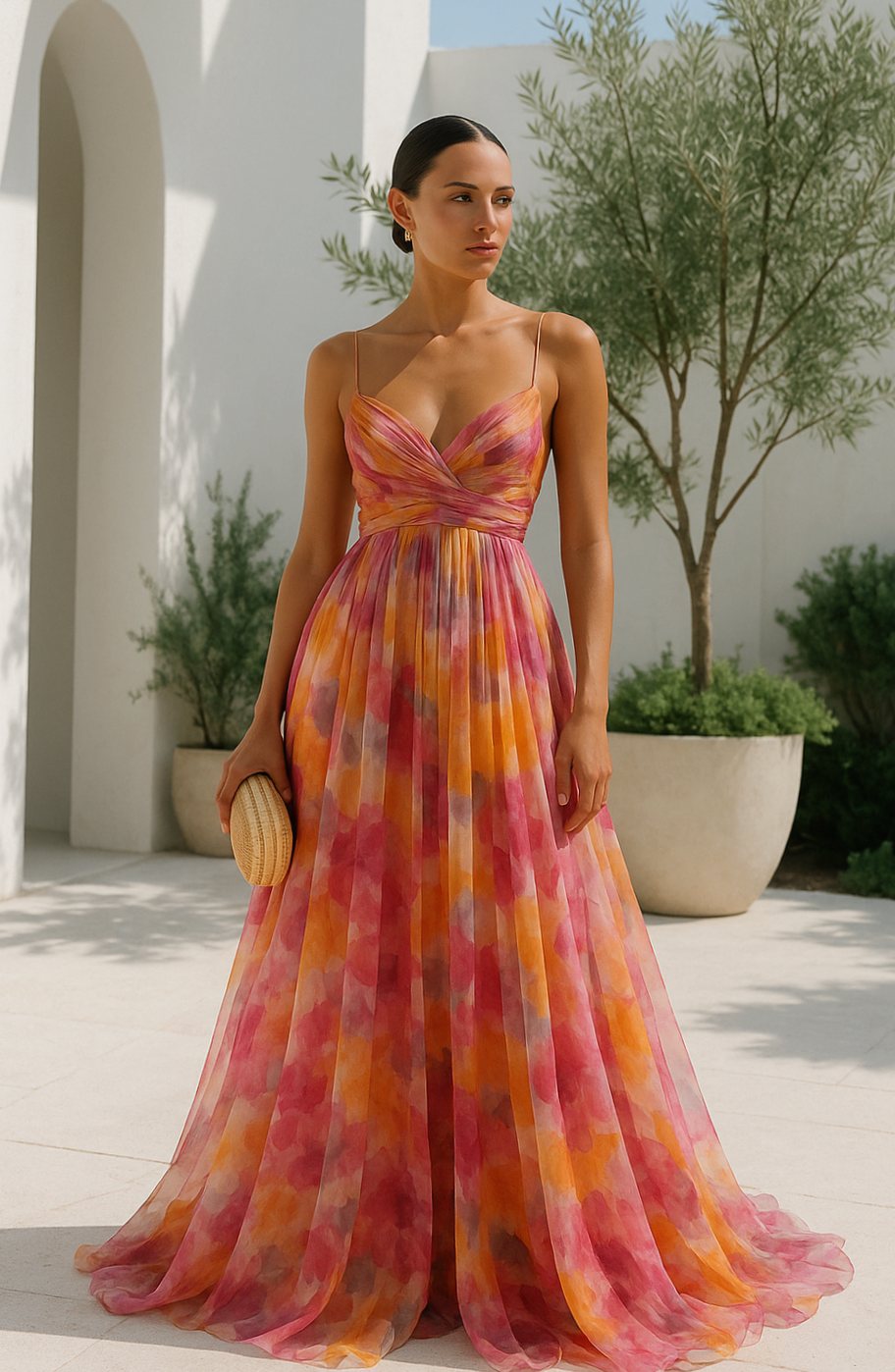 Women's Multicolour Flowy V-Neck Thin-Strap Maxi Dress