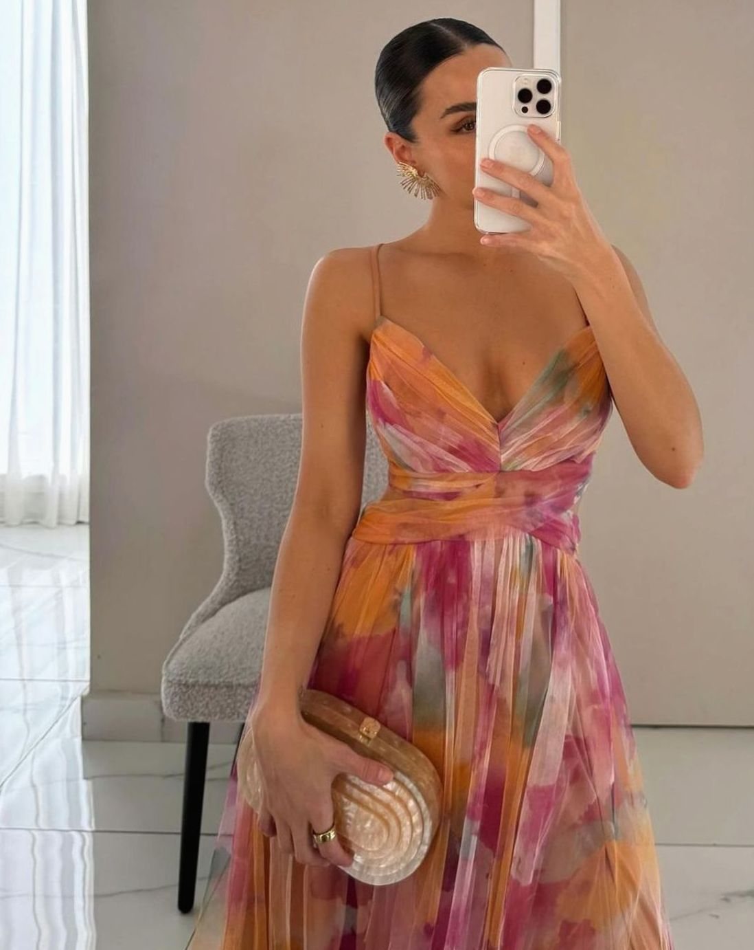 Women's Multicolour Flowy V-Neck Thin-Strap Maxi Dress