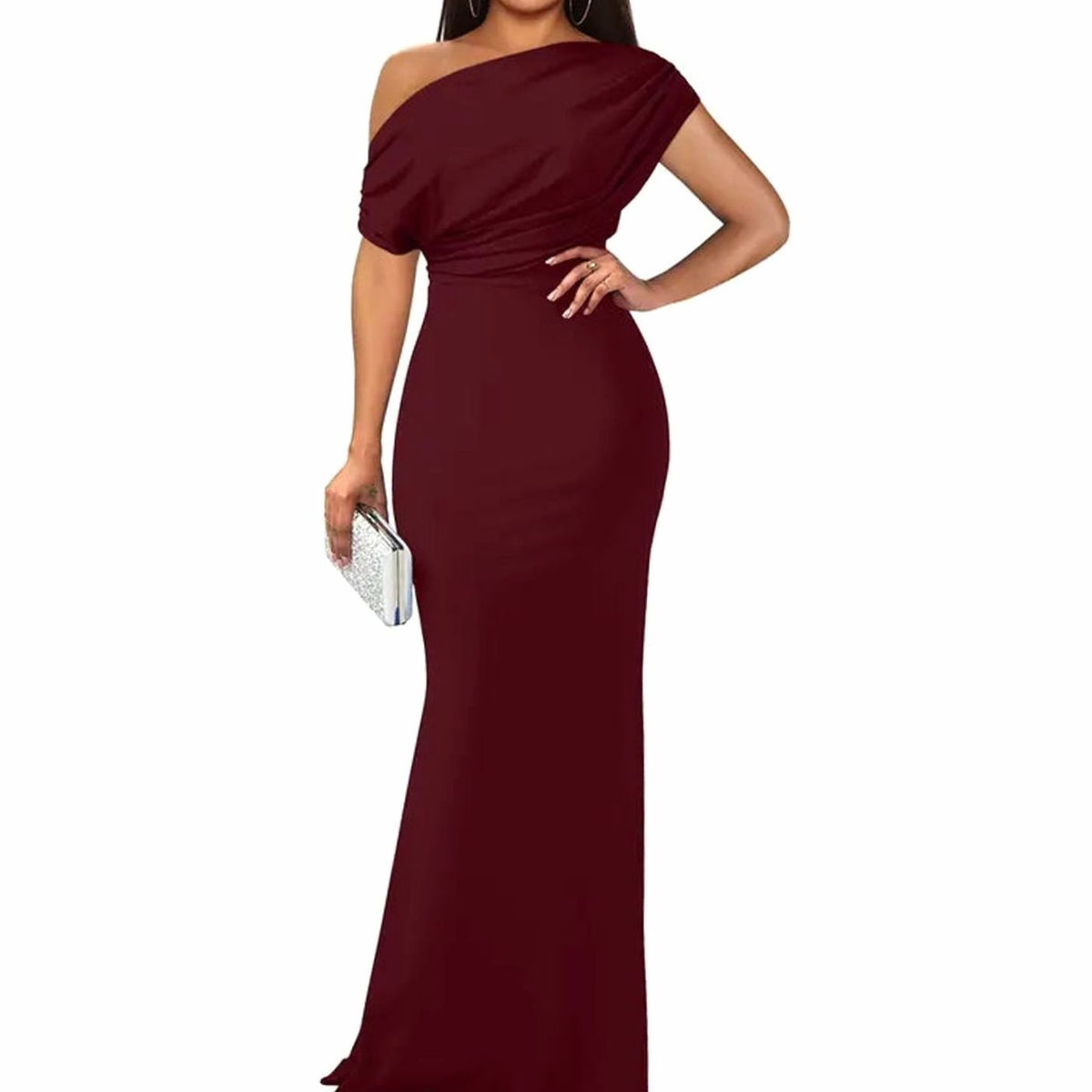 Women's Off-Shoulder Bodycon Floor-Length Formal Evening Dress II - Wine Red