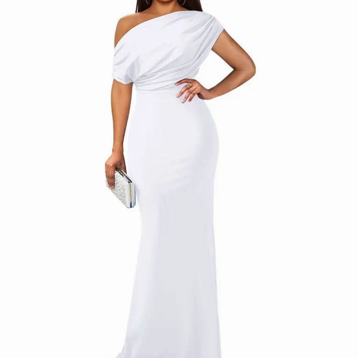 Women's Off-Shoulder Bodycon Floor-Length Formal Evening Dress II - White