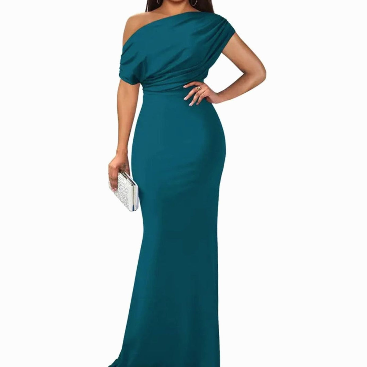 Women's Off-Shoulder Bodycon Floor-Length Formal Evening Dress II - Peacock Blue