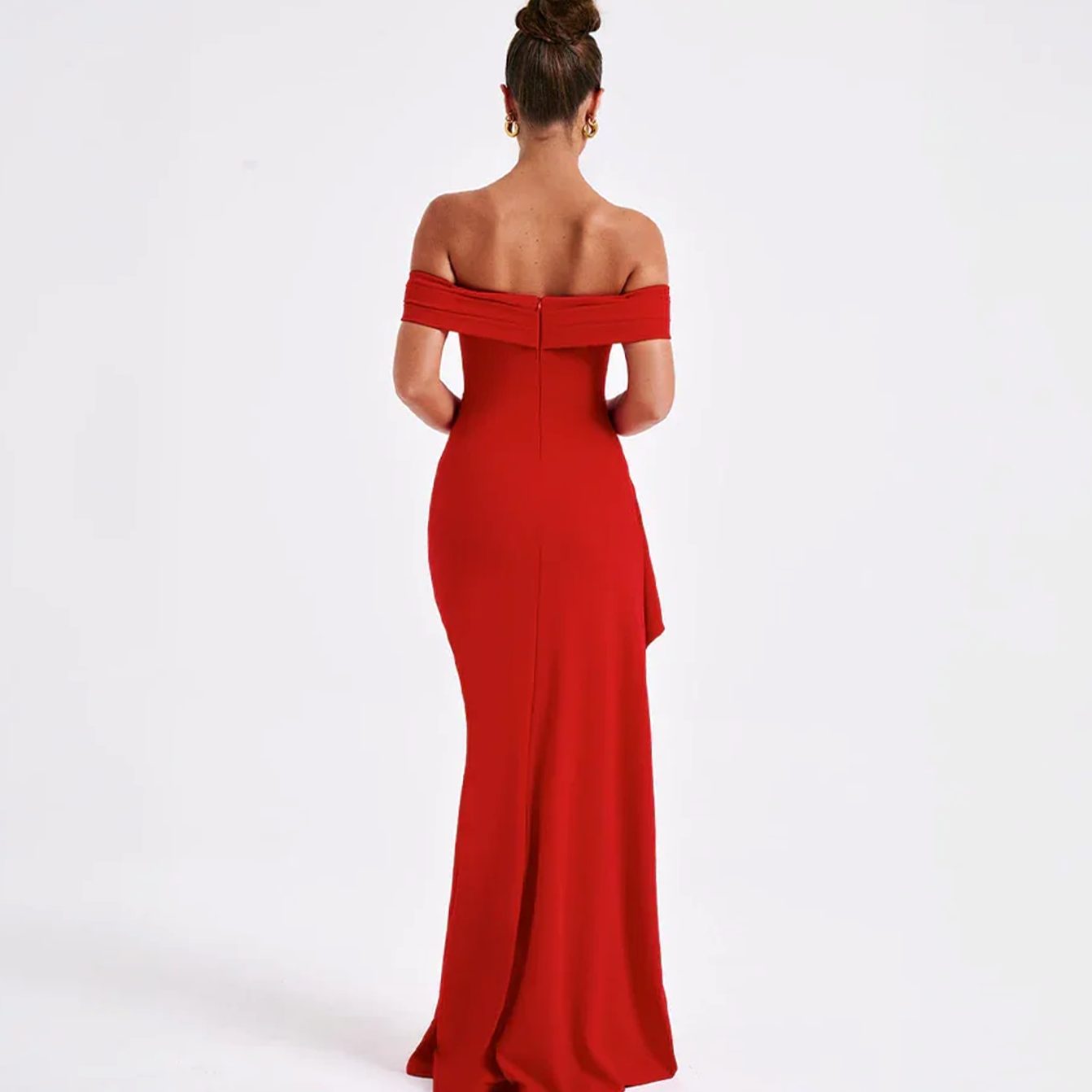 Women's Off-Shoulder Ruched High-Slit Formal Maxi Dress
