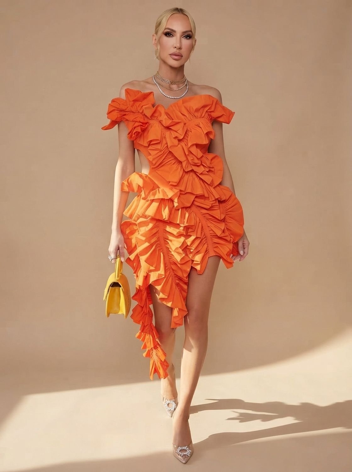 Women's Off-Shoulder Ruffled Asymmetric Cocktail Mini Dress