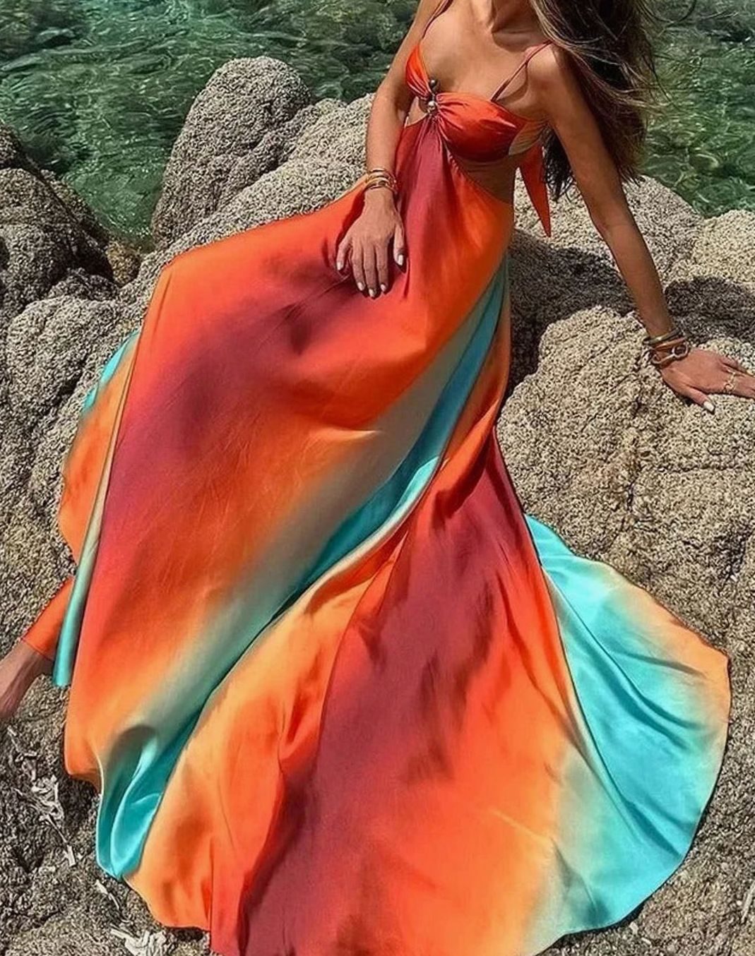 Women's Ombré Cutout Spaghetti-Strap Flowy Maxi Dress