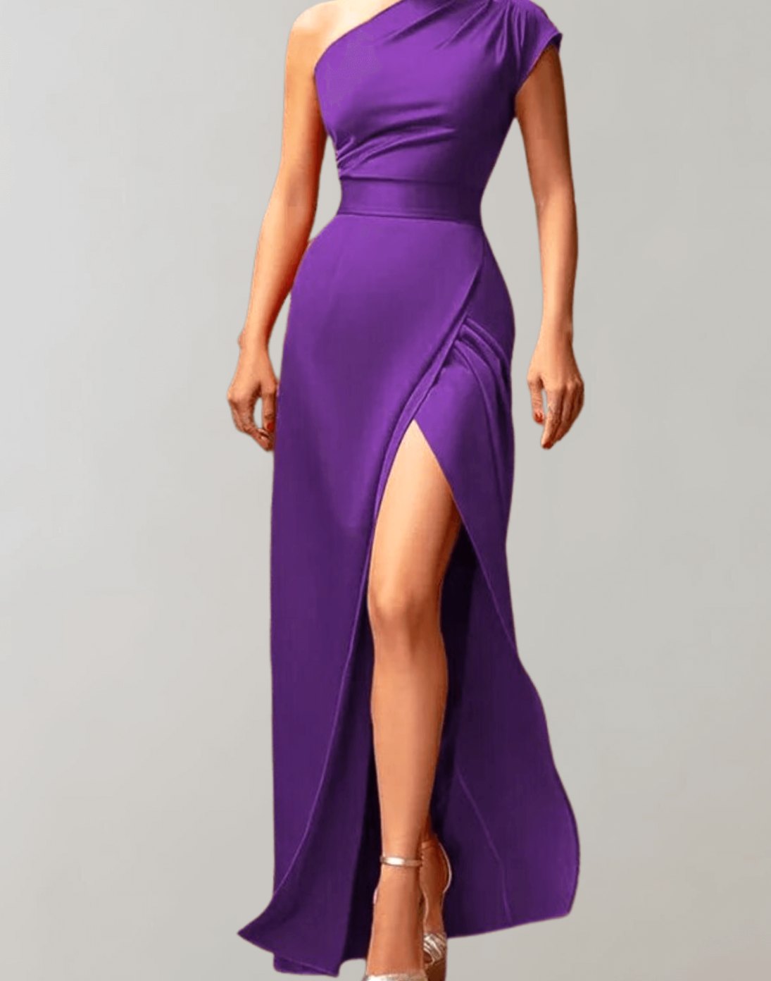Women's One-Shoulder Formal Evening Gown Slit Floor-Length, Red - Purple