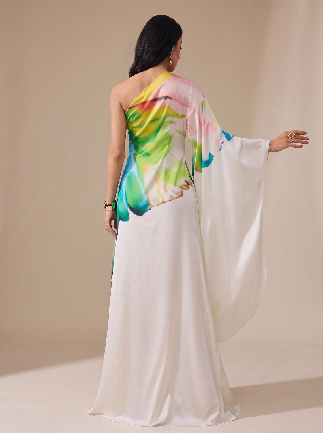 Women's One Shoulder Maxi Cocktail Dress Watercolour Print
