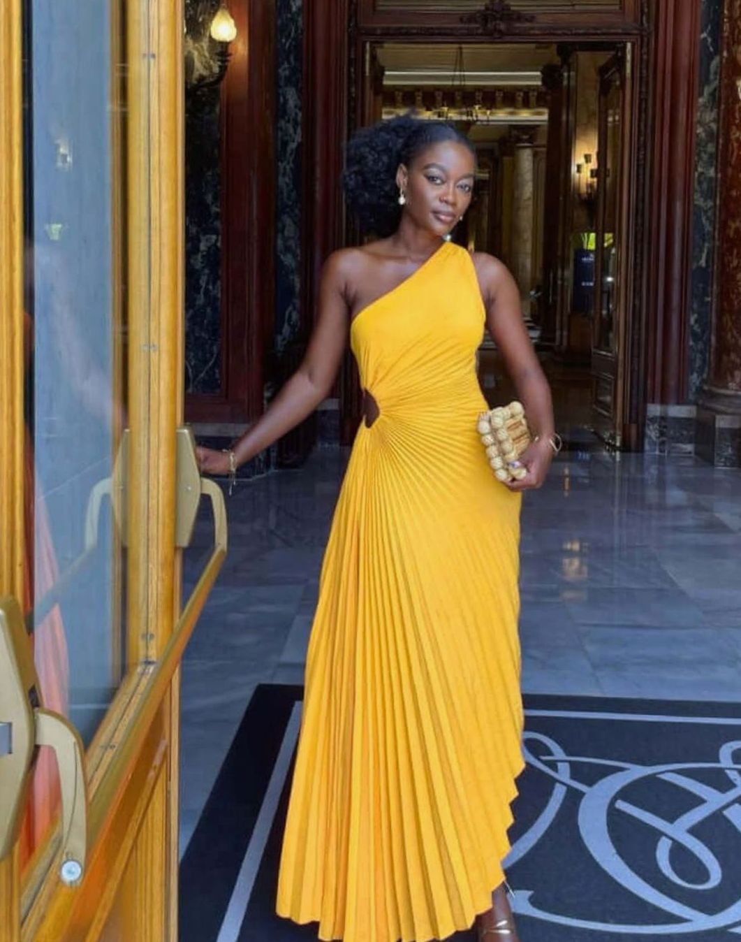 Women's One-Shoulder Pleated Formal Maxi Evening Dress III - Yellow