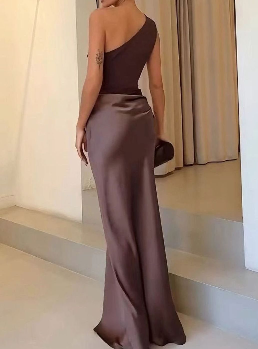 Women's One-Shoulder Ruched Maxi Dress