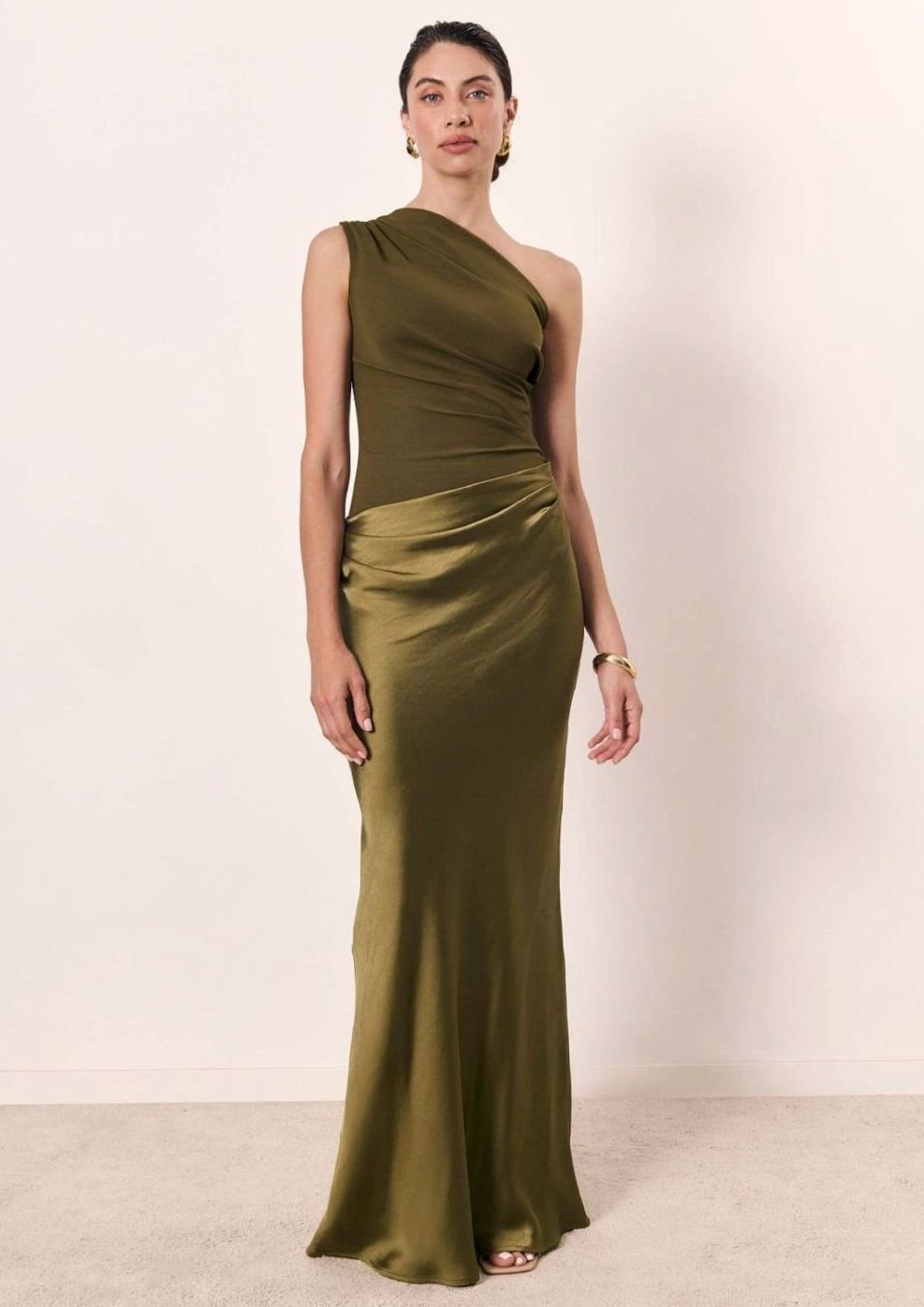 Women's One-Shoulder Ruched Maxi Dress