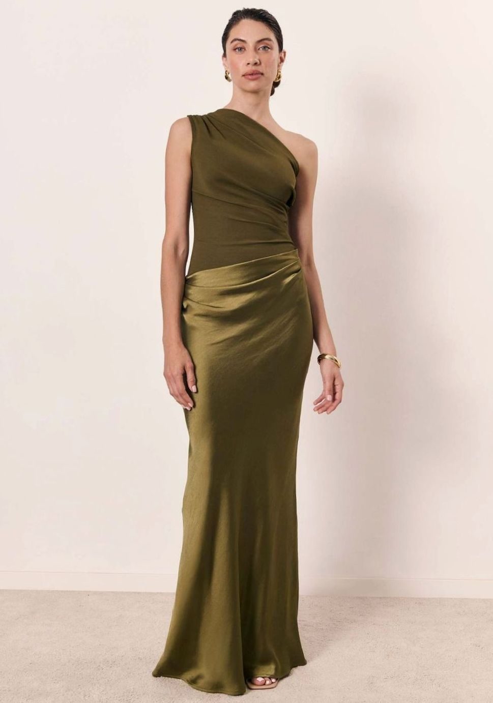 Women's One-Shoulder Ruched Maxi Dress