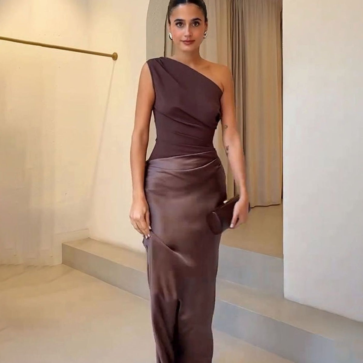 Women's One-Shoulder Ruched Maxi Dress