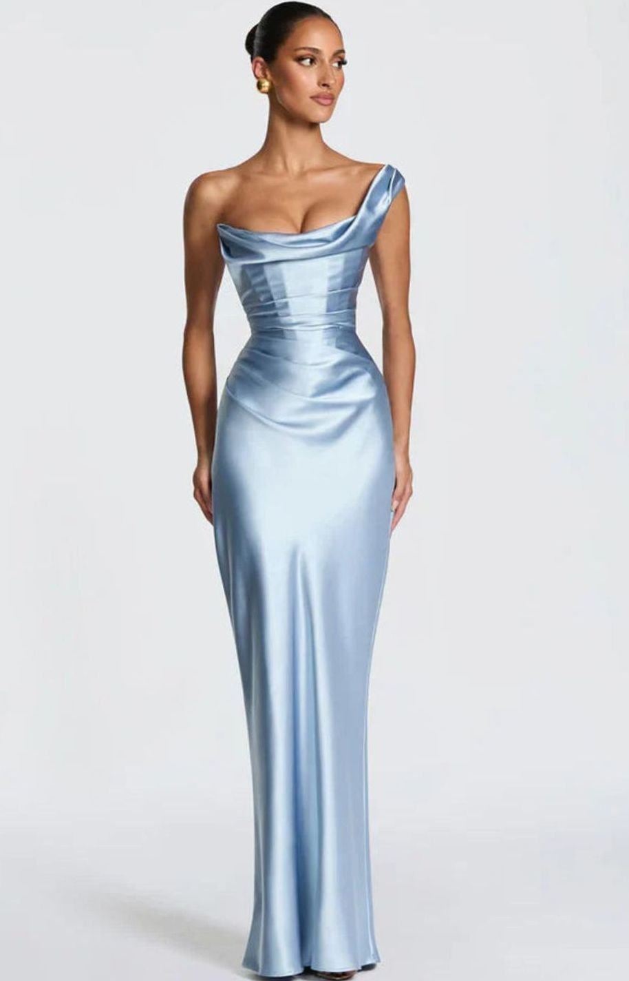 Women's One-Shoulder Satin Fitted Formal Maxi Dress