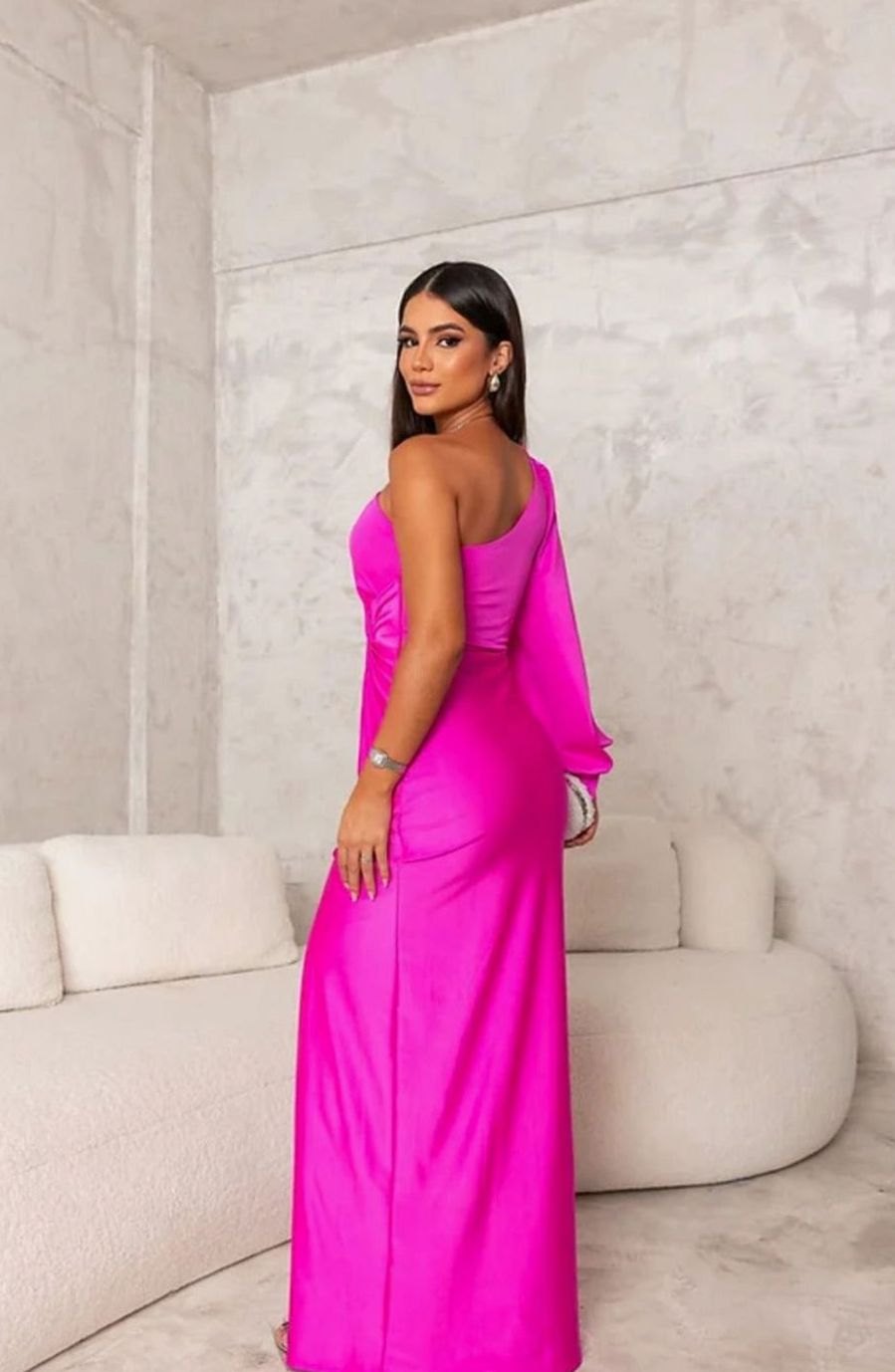 Women's One-Shoulder Satin Maxi Evening Dress Front Slit II
