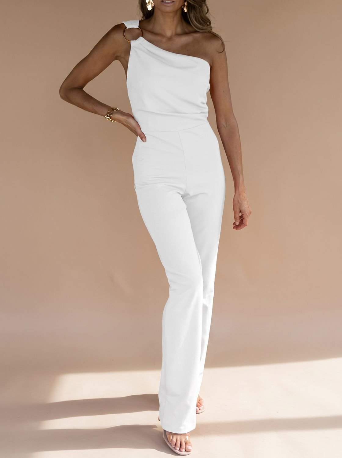 Women's One-Shoulder Sleeveless Slim-Fit Wide-Leg Jumpsuit