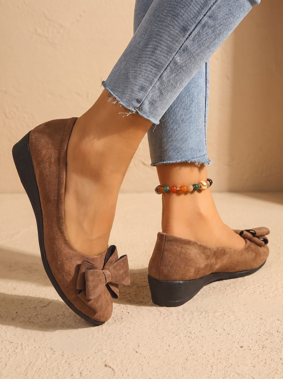 Women's Orthopedic Bow-Detail Suede Ballet Flats