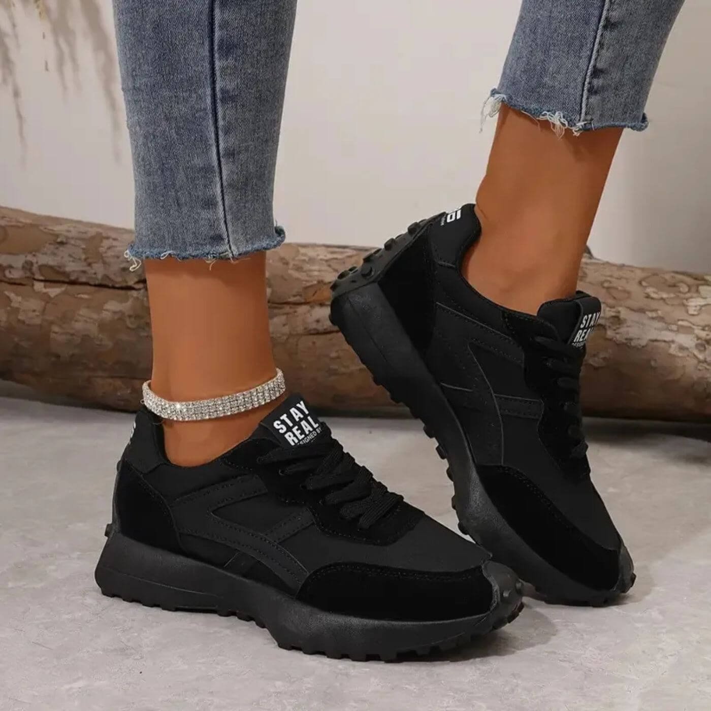 Women's Orthopedic Breathable Athletic Sneakers - Black