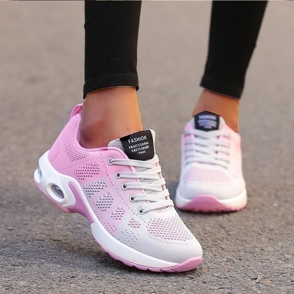 Women's Orthopedic Breathable Mesh Athletic Running Sneakers - Roze/Grijs