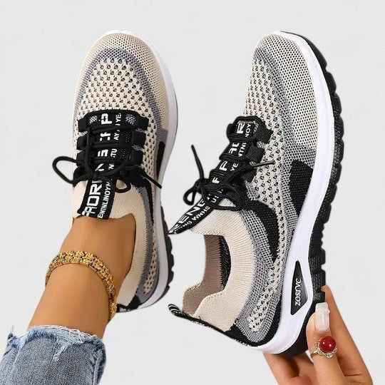 Women's Orthopedic Breathable Mesh Lace-Up Trainers - Black