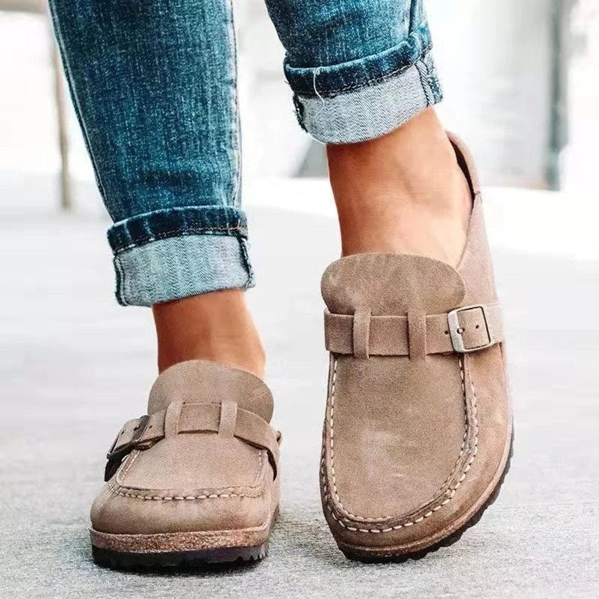 Women's Orthopedic Cushioned Slip-On Suede Comfort Loafers - Khaki