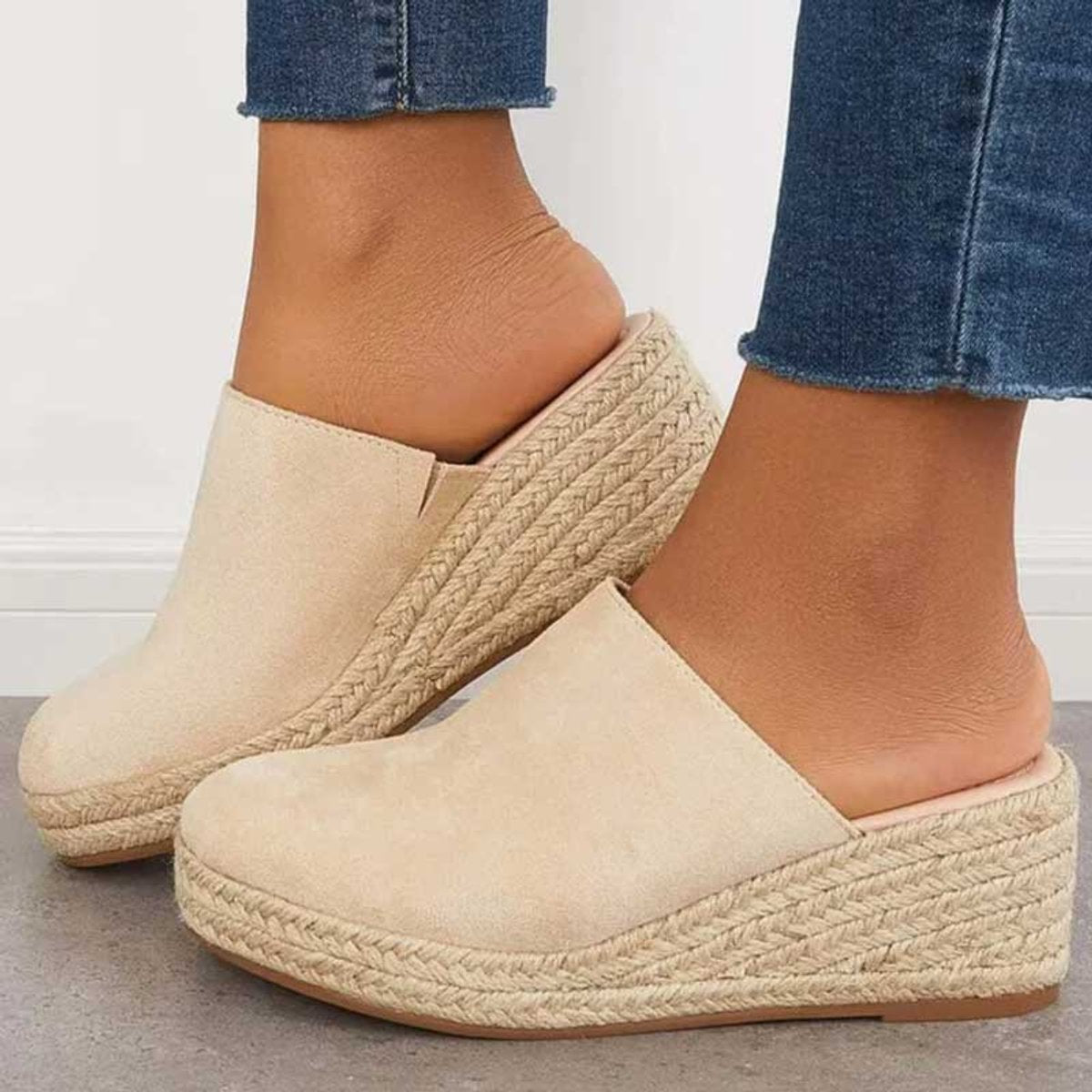 Women's Orthopedic Espadrille Wedge Comfort Sandals Slip-On Mules - Dune Beige