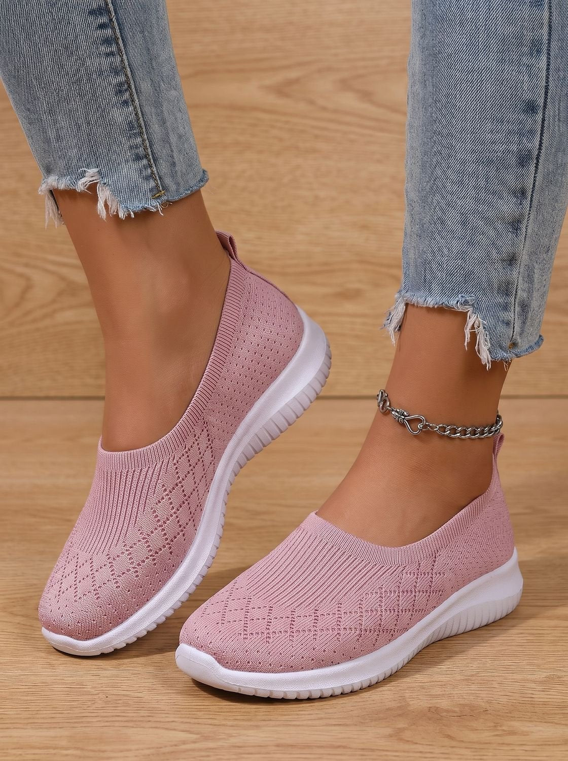 Women's Orthopedic Knit Slip-On Flat Sneakers Removable Insole - Pink