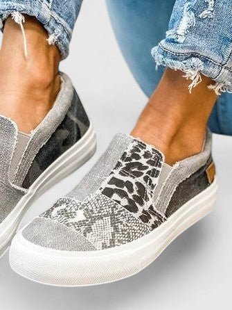 Women's Orthopedic Loafers Slip-On Canvas Animal Print