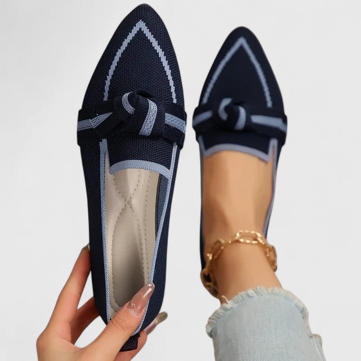 Women's Orthopedic Loafers Slip-On Comfort Bow Detail - Dark Blue