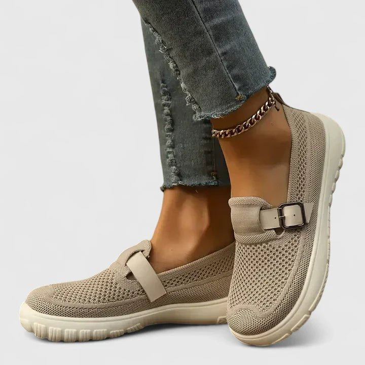 Women's Orthopedic Loafers Slip-On Comfort Buckle - Beige