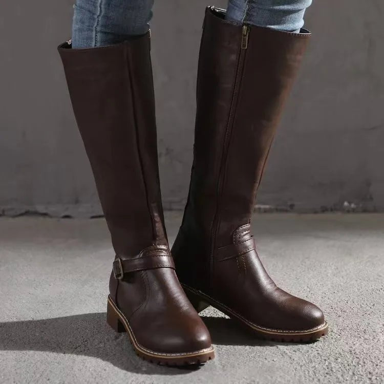 Women's Orthopedic Premium Leather Knee-High Boots - DarkBrown