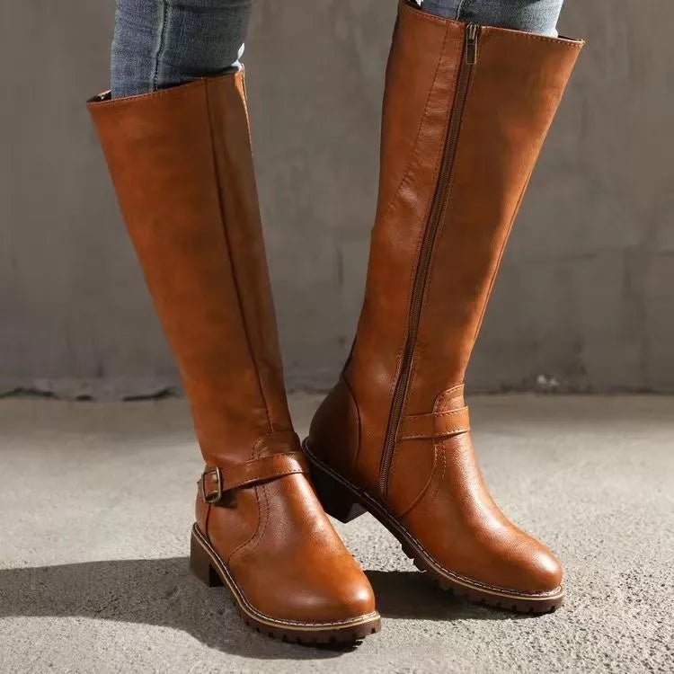 Women's Orthopedic Premium Leather Knee-High Boots - Light Brown