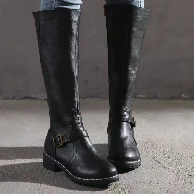 Women's Orthopedic Premium Leather Knee-High Boots - Black