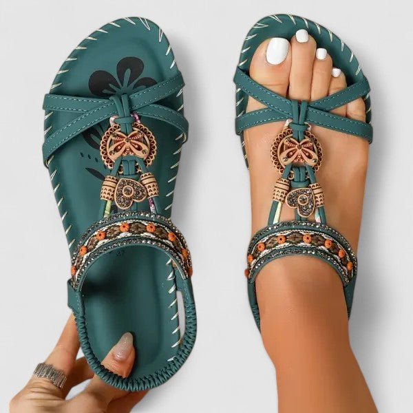 Women's Orthopedic Sandals Embellished Ankle Strap - Amazon Green