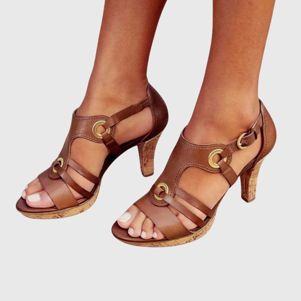 Women's Orthopedic Strappy High-Heel Sandals - Brown Terra
