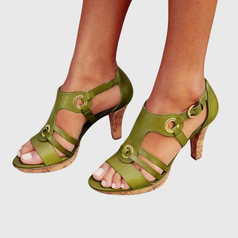 Women's Orthopedic Strappy High-Heel Sandals - Galway Green