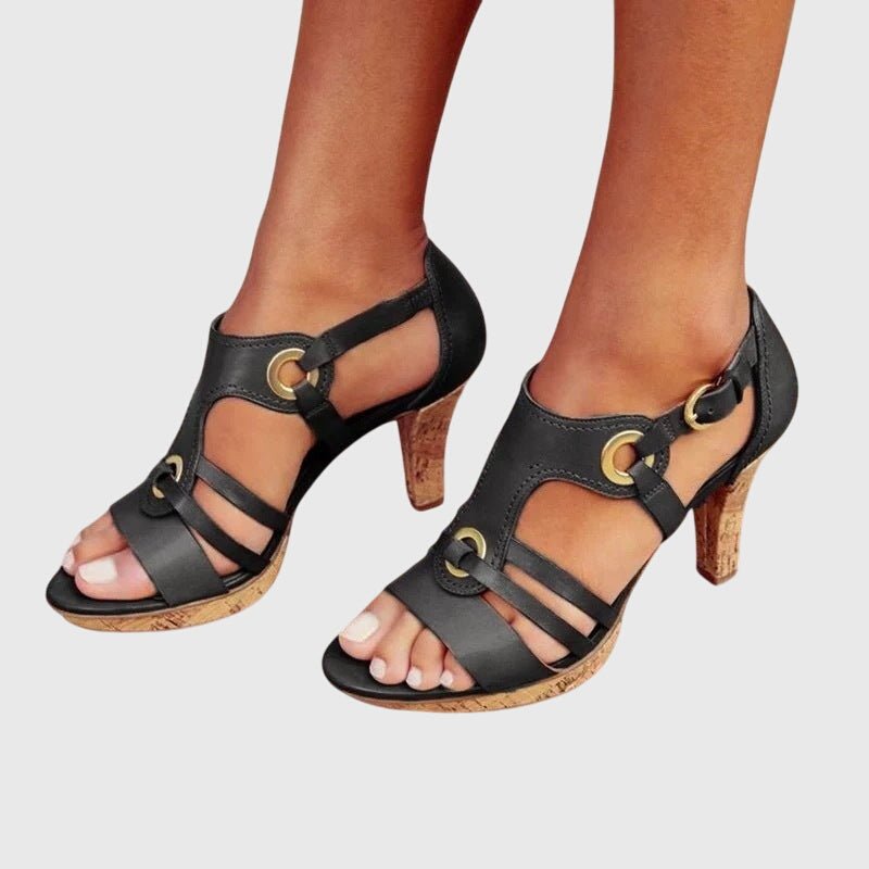 Women's Orthopedic Strappy High-Heel Sandals - Sapphire Black