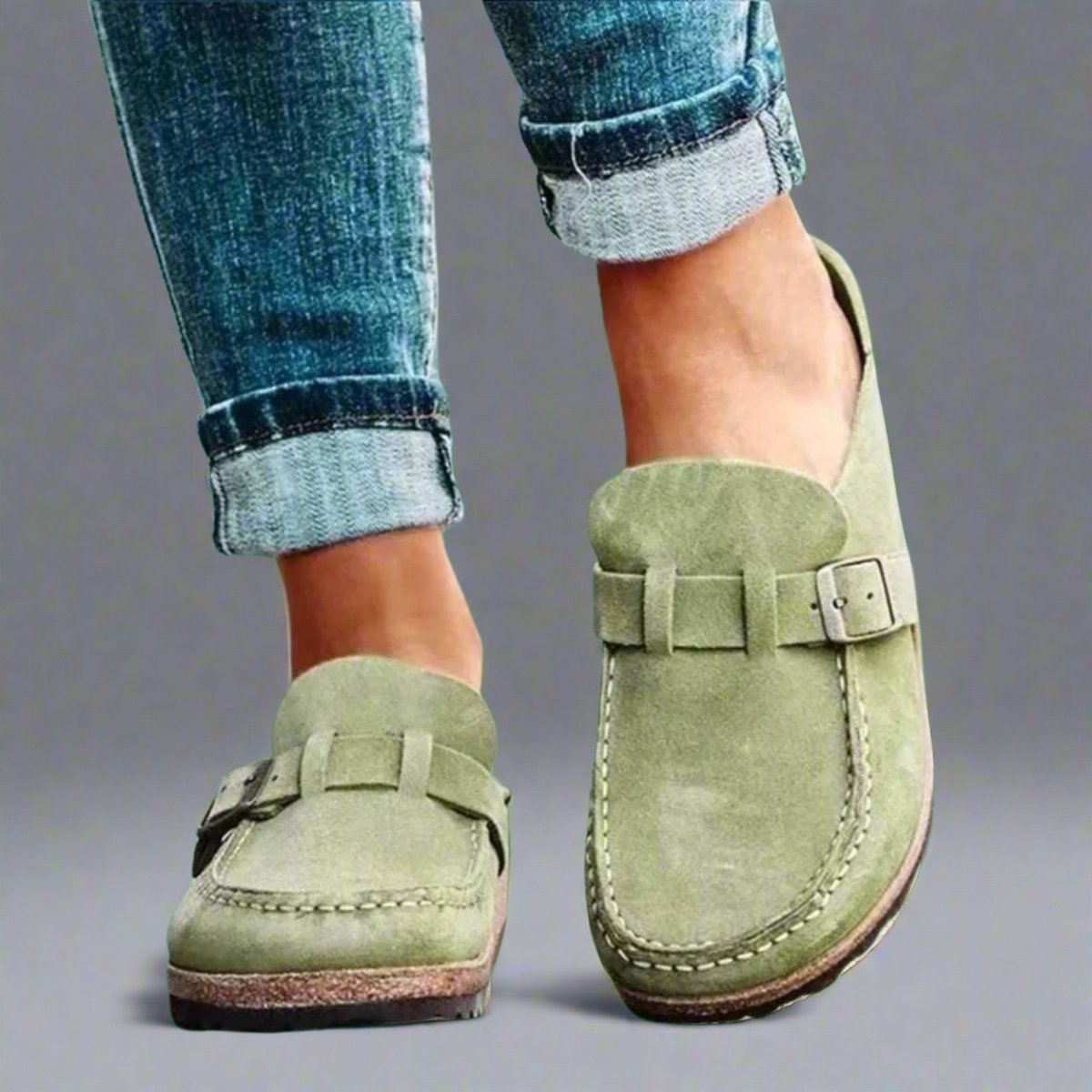Women's Orthopedic Suede Buckle Slip-On Comfort Sandals - Green