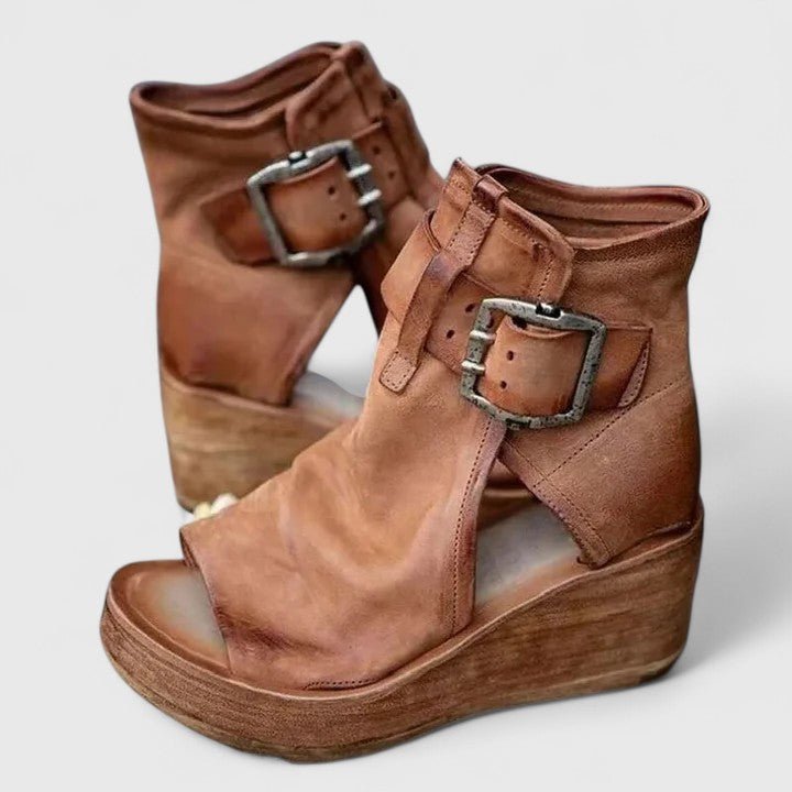 Women's Orthopedic Wedge Platform Buckle Ankle Boots - Brown