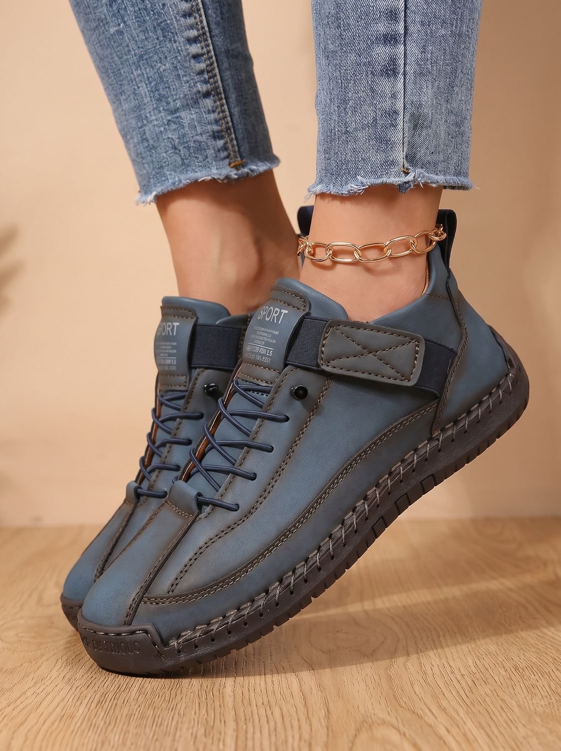 Women's Orthopedic Wide-Fit Elastic Slip-On Sneakers - Dark Blue