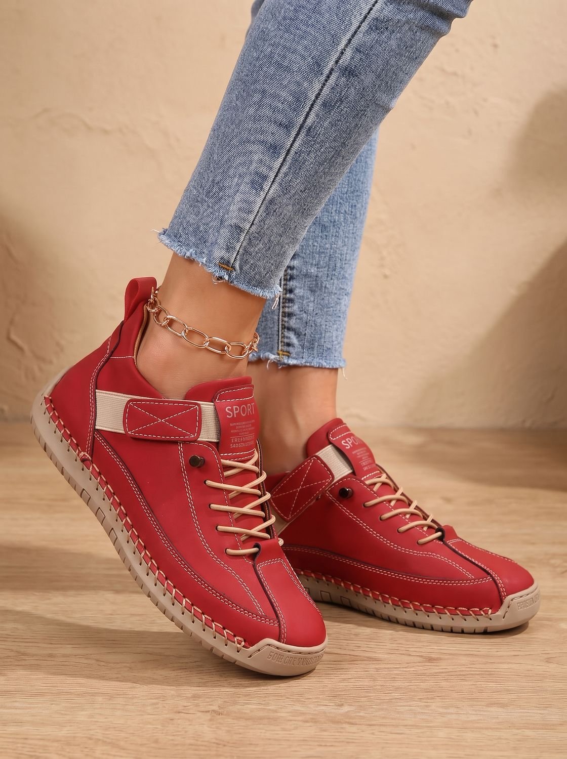 Women's Orthopedic Wide-Fit Elastic Slip-On Sneakers - Red