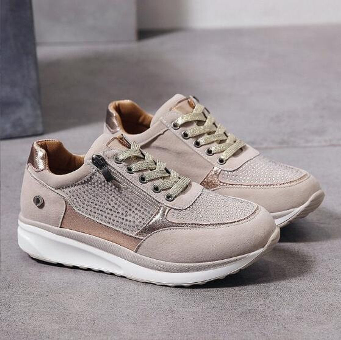 Women's Orthopedic Zip-Up Comfort Sneakers Shimmer Platform - Beige