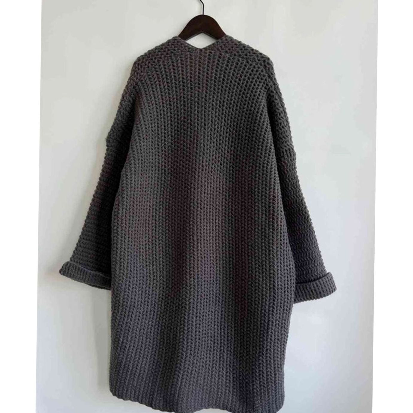 Women's Oversized Chunky Knit Open-Front Long Cardigan Patch Pockets